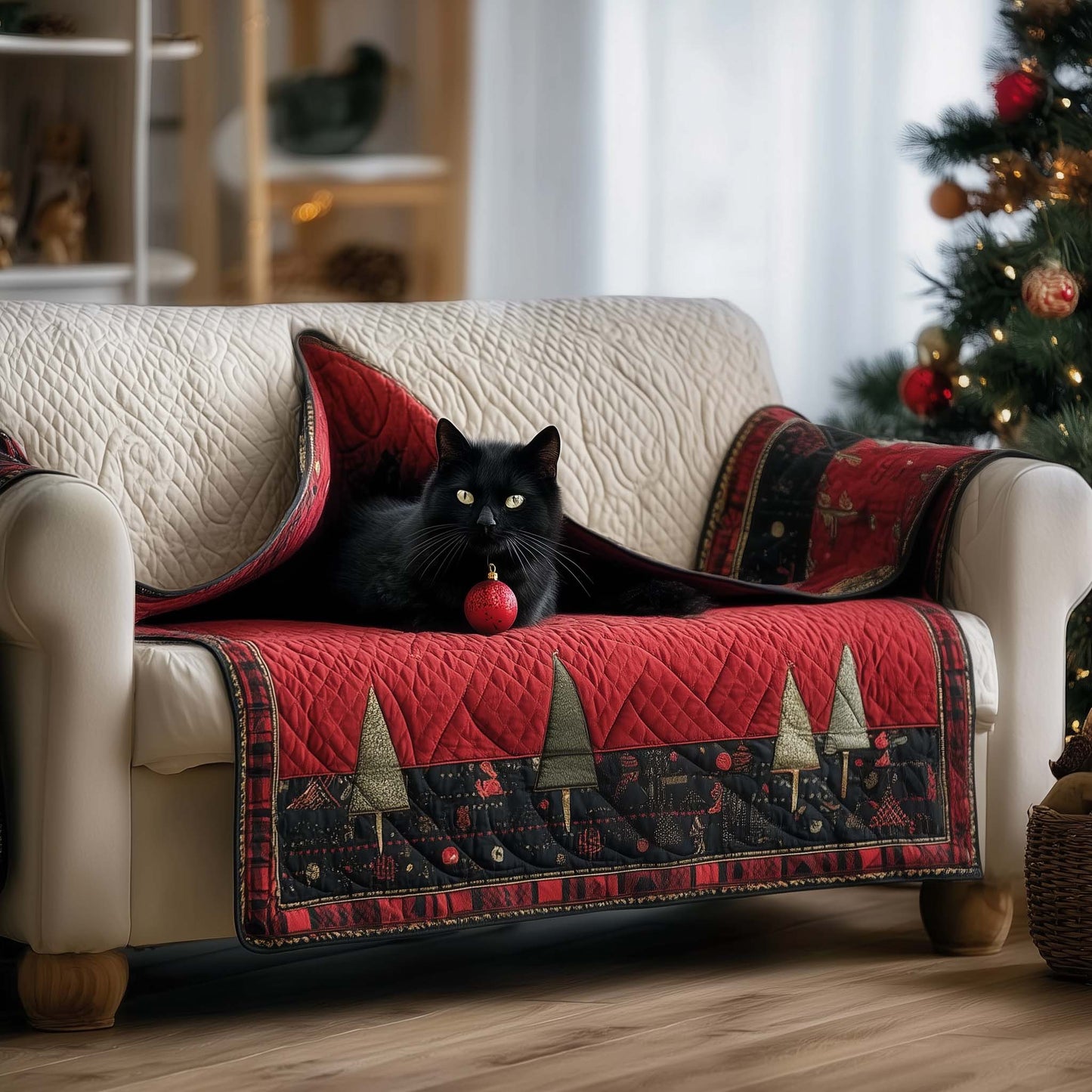 Black Cat Quilted Sofa Cover GFTOMA7654