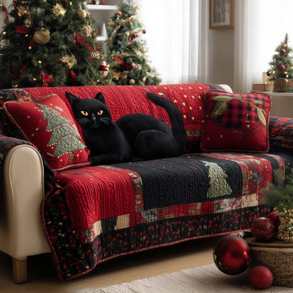 Black Cat Quilted Sofa Cover GFTOMA7655