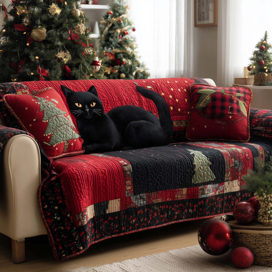 Black Cat Quilted Sofa Cover GFTOMA7655