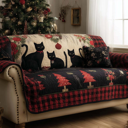 Black Cat Quilted Sofa Cover GFTOMA7656