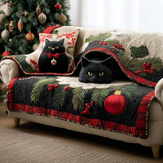 Black Cat Quilted Sofa Cover GFTOMA7657