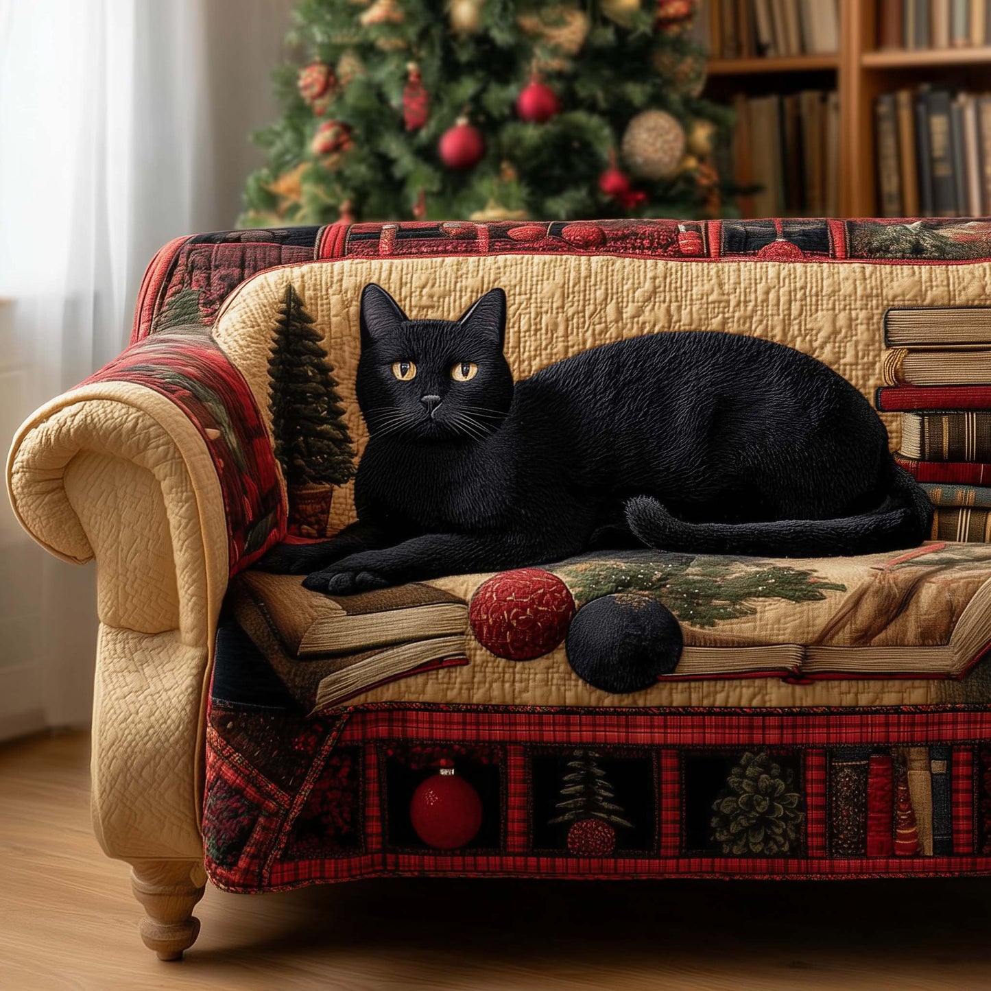 Black Cat Quilted Sofa Cover GFTOMA7660