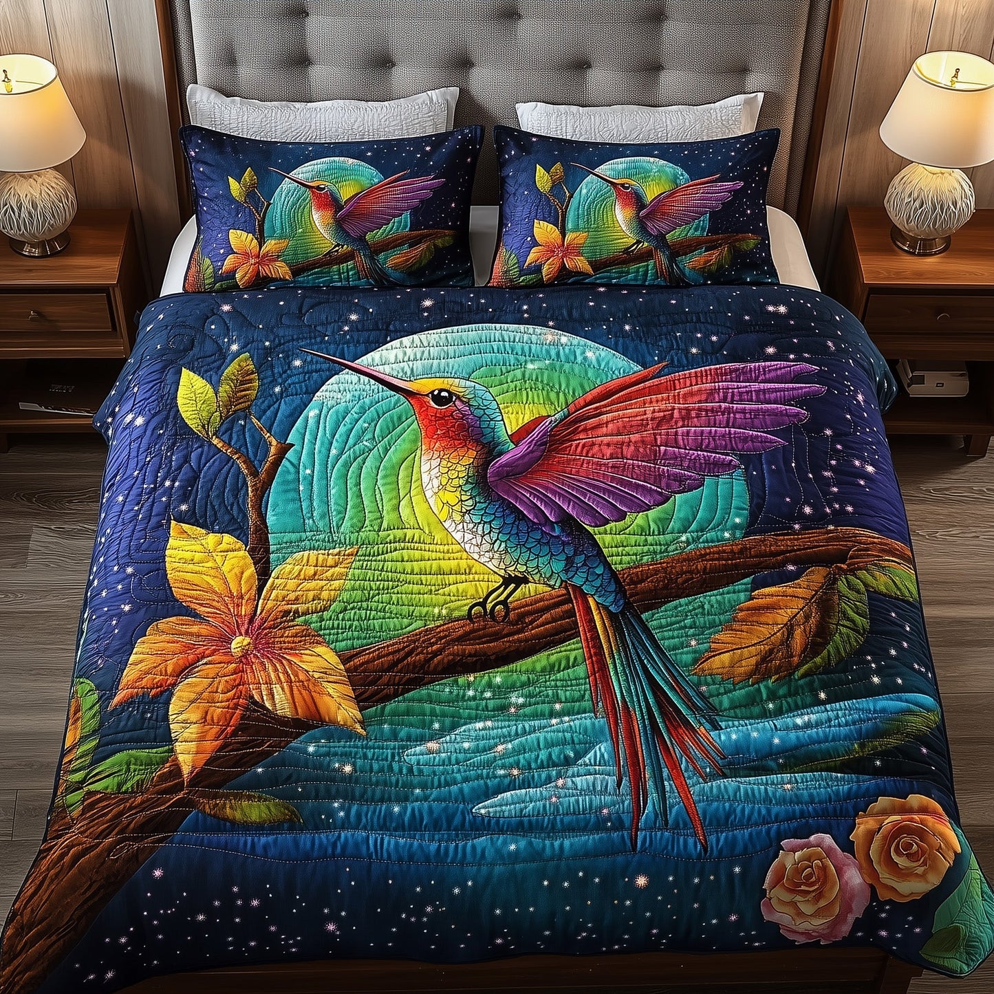 Dreamy Hummingbird 3-Piece Quilted Bedding Set GFTOMA786