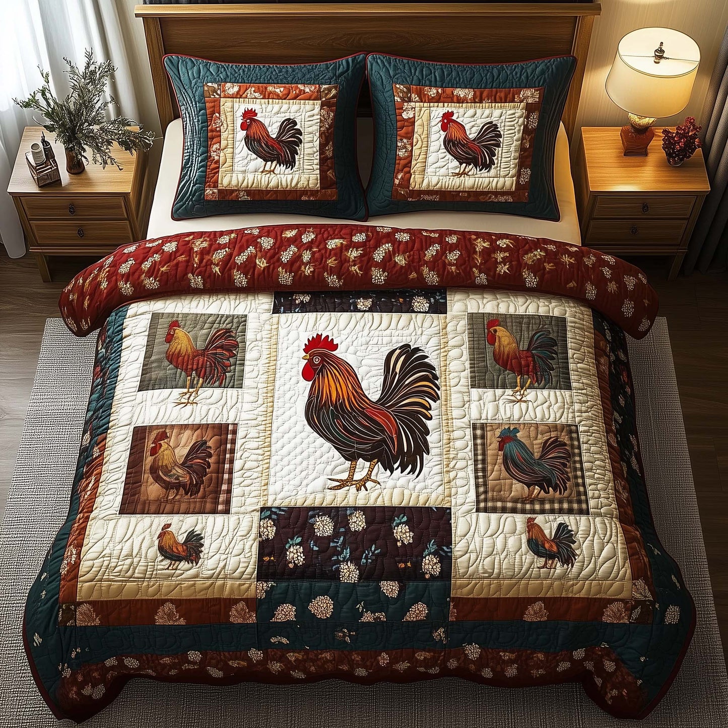 Rooster Patchwork Duvet Cover Set GFTOMA7933