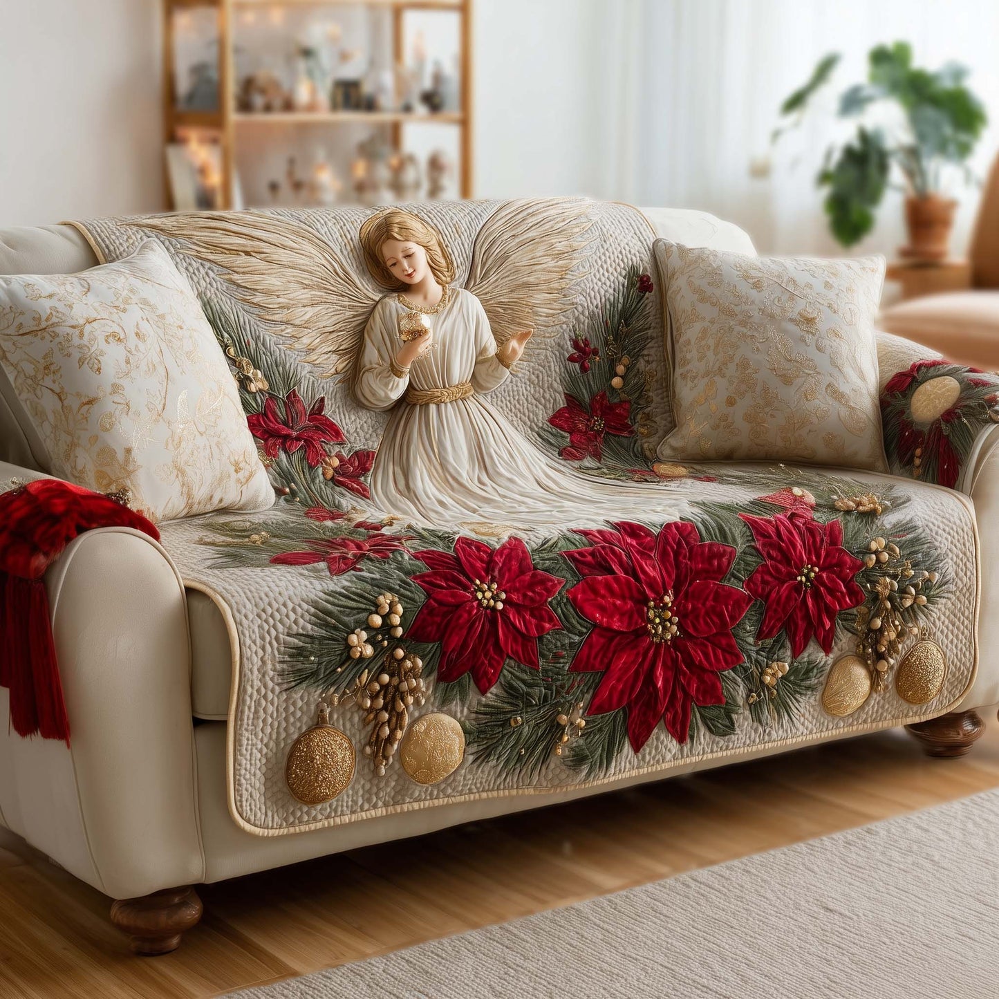Poinsettia Quilted Sofa Cover GFTOMA8072