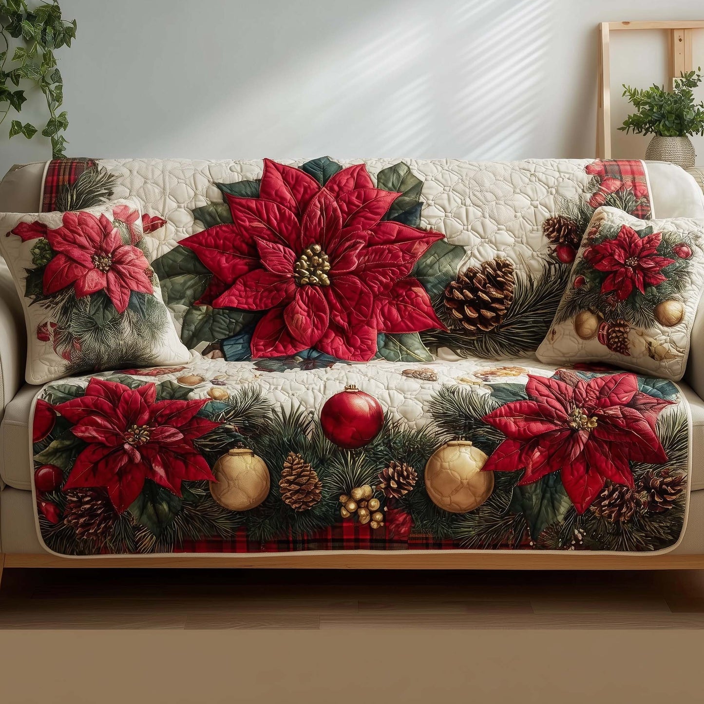 Poinsettia Quilted Sofa Cover GFTOMA8073