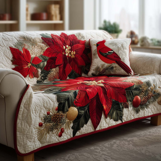Poinsettia Quilted Sofa Cover GFTOMA8077