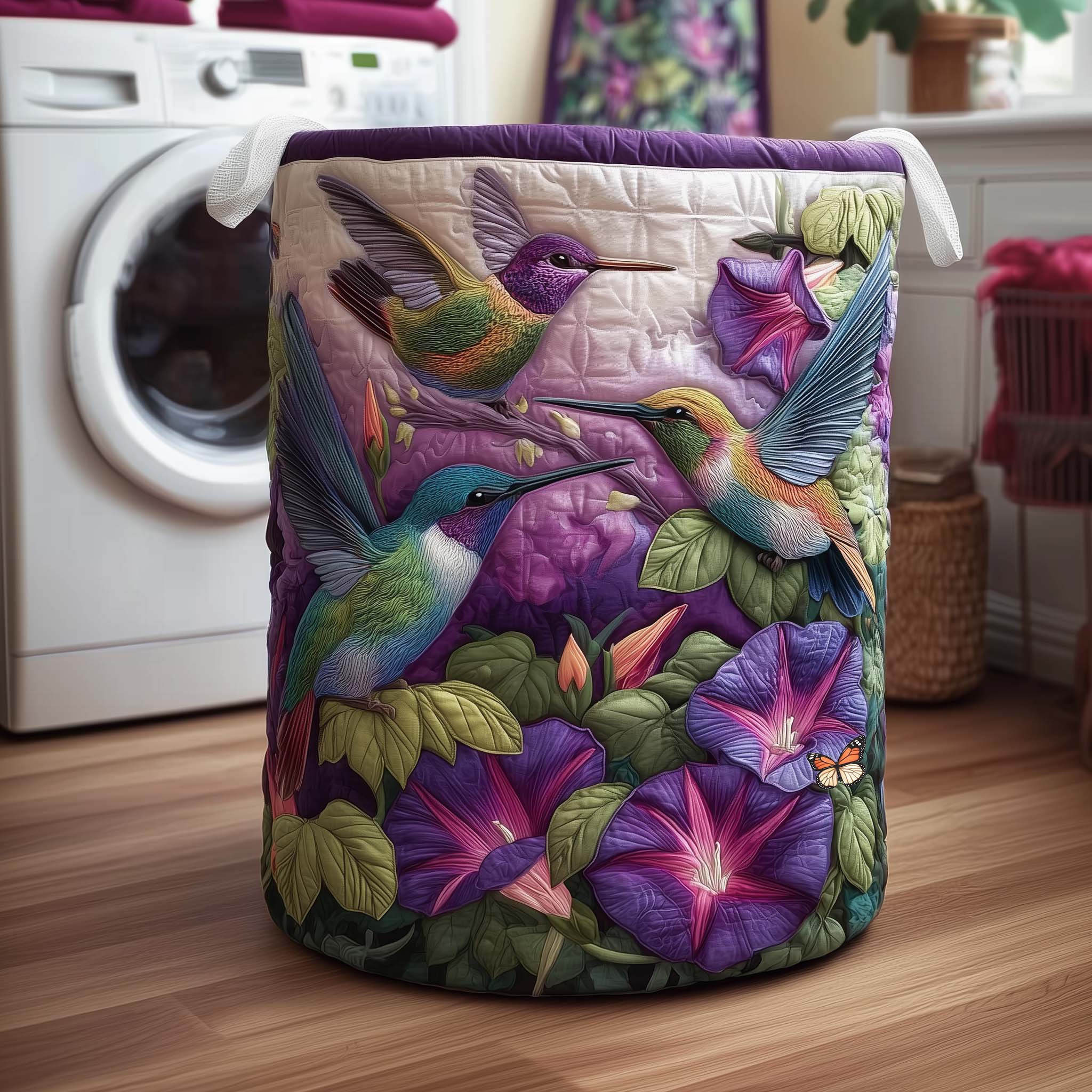 Hummingbird Charm Quilted Laundry Basket NCU0DDK2034