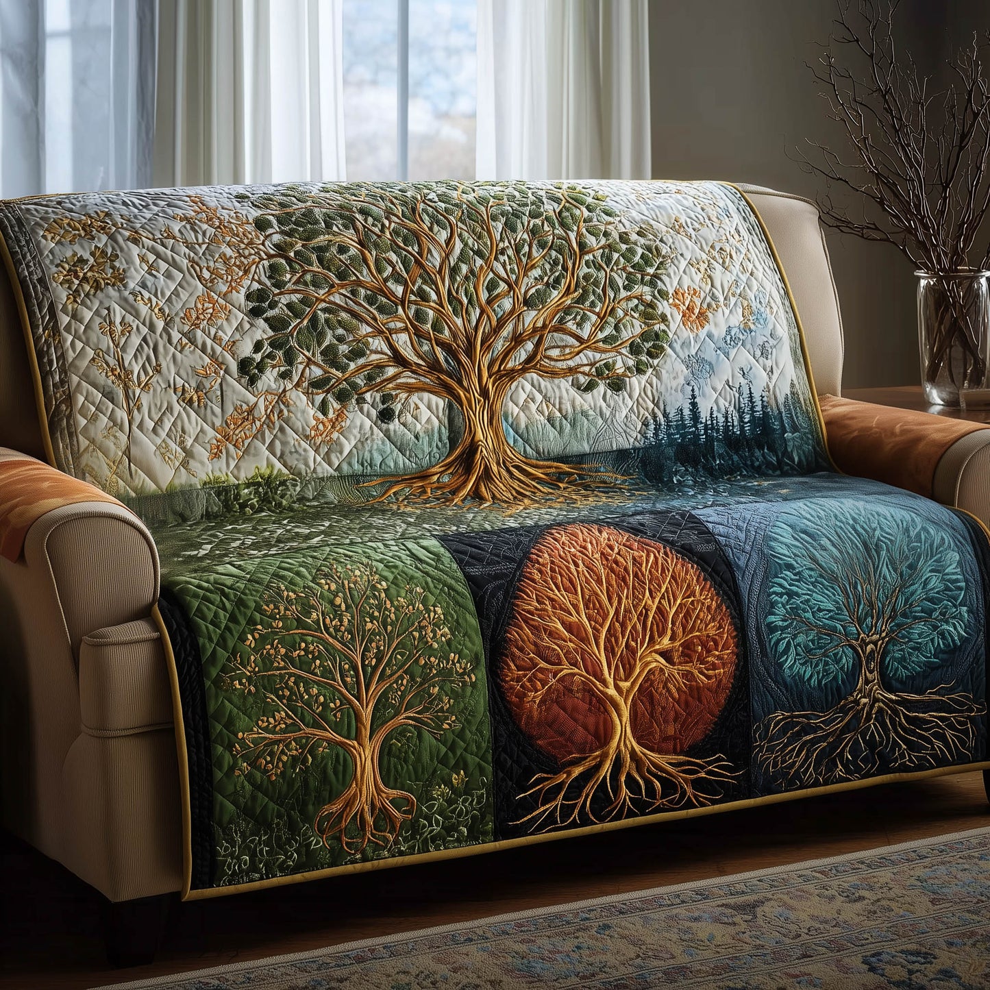 Celestial Tree Quilted Sofa Cover GFTOMA8263