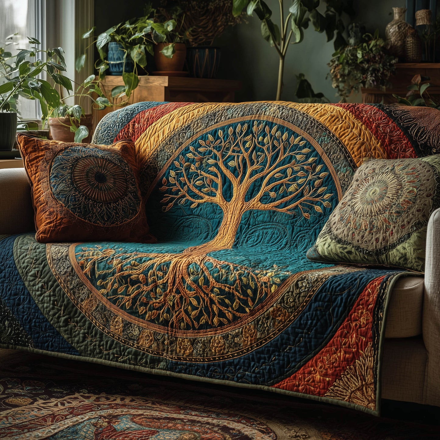 Tree Of Life Quilted Sofa Cover GFTOMA8268