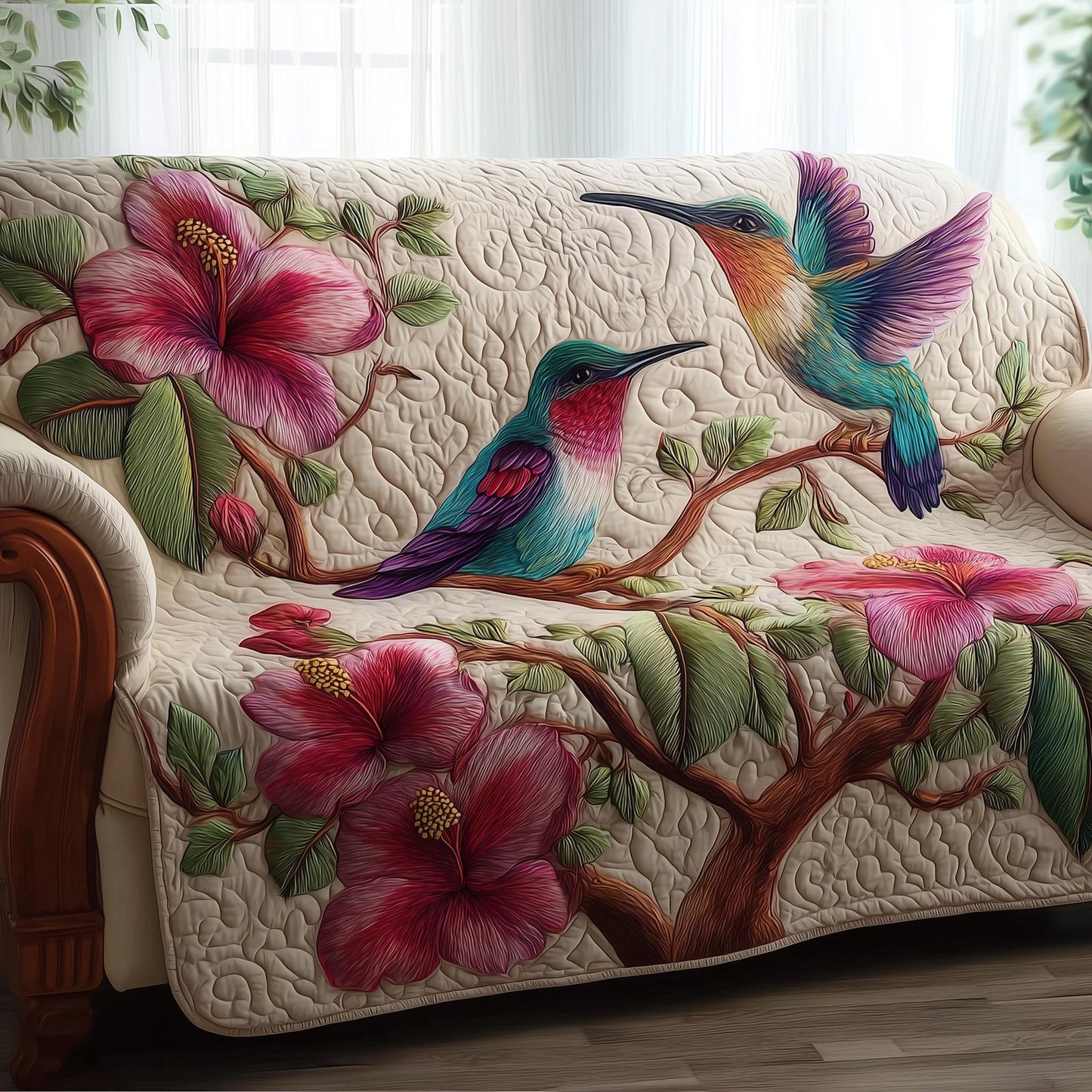 Hummingbird Blossom Quilted Sofa Cover GFTOMA8395