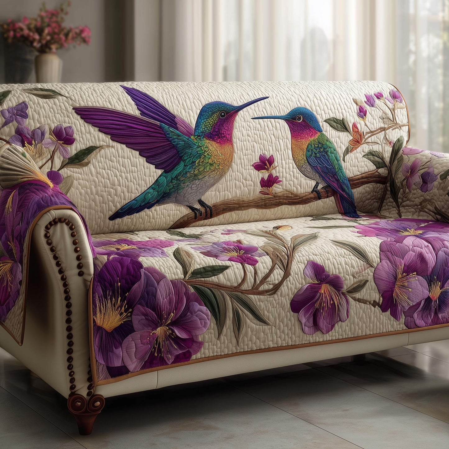 Hummingbird Blossom Quilted Sofa Cover GFTOMA8397