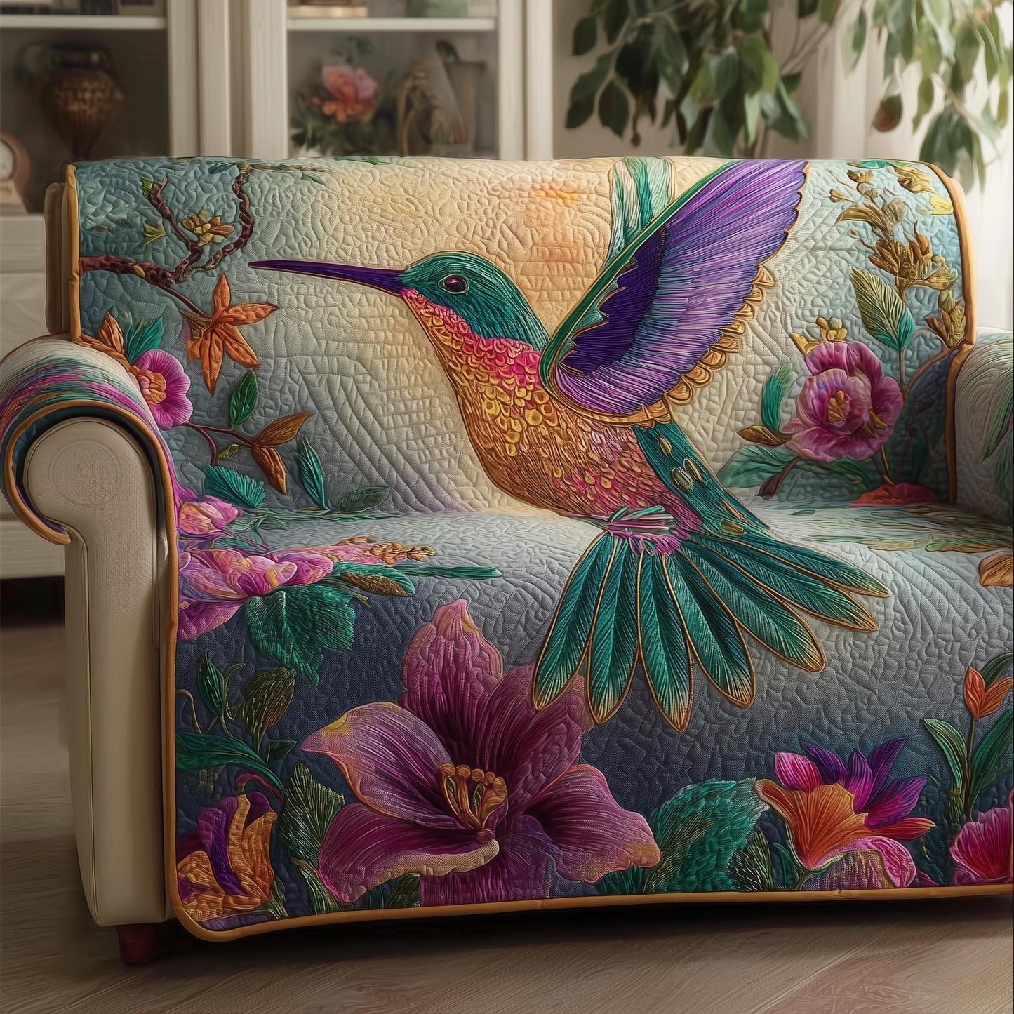 Hummingbird Blossom Quilted Sofa Cover GFTOMA8400