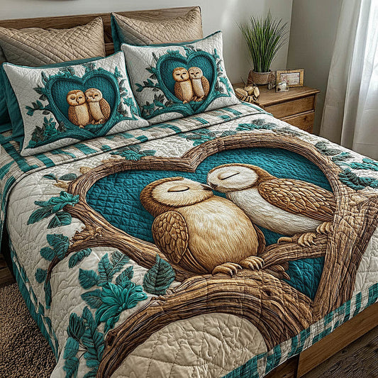 Owl Couple 3-Piece Quilted Bedding Set GFTOMA8437