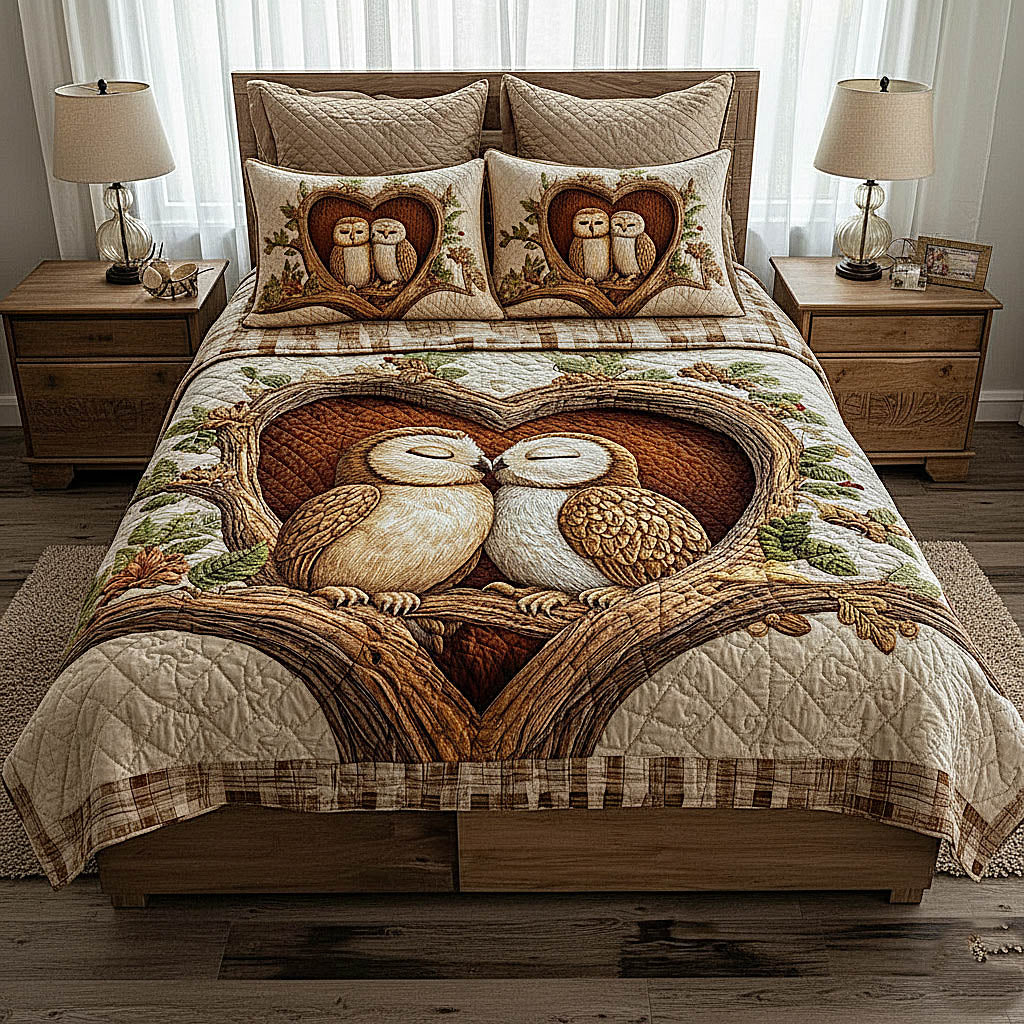 Owl Couple 3-Piece Quilted Bedding Set GFTOMA8438