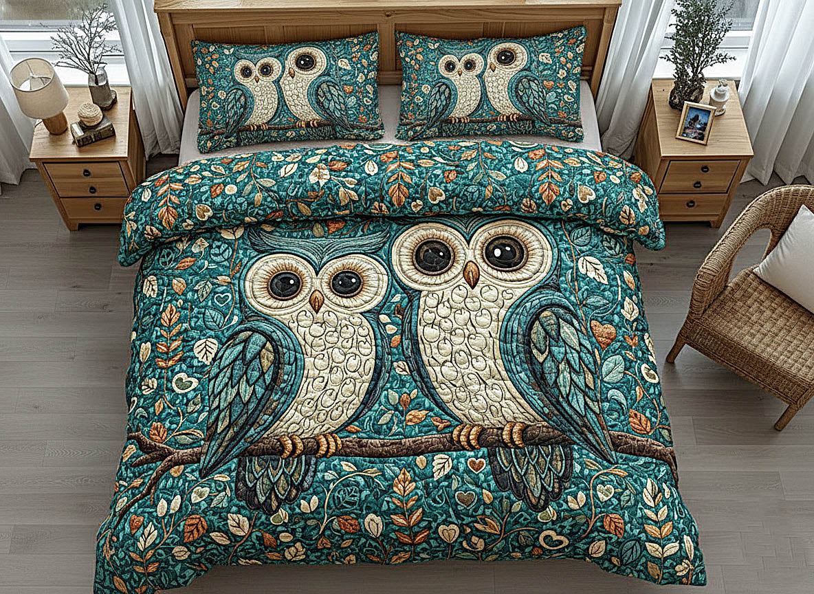 Owl Couple 3-Piece Quilted Bedding Set GFTOMA8439