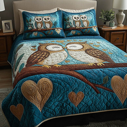 Owl Couple 3-Piece Quilted Bedding Set GFTOMA8440