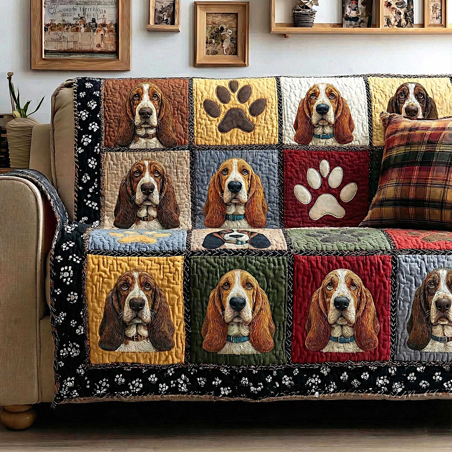 Basset Hounds Quilted Sofa Cover GFTOMA8615