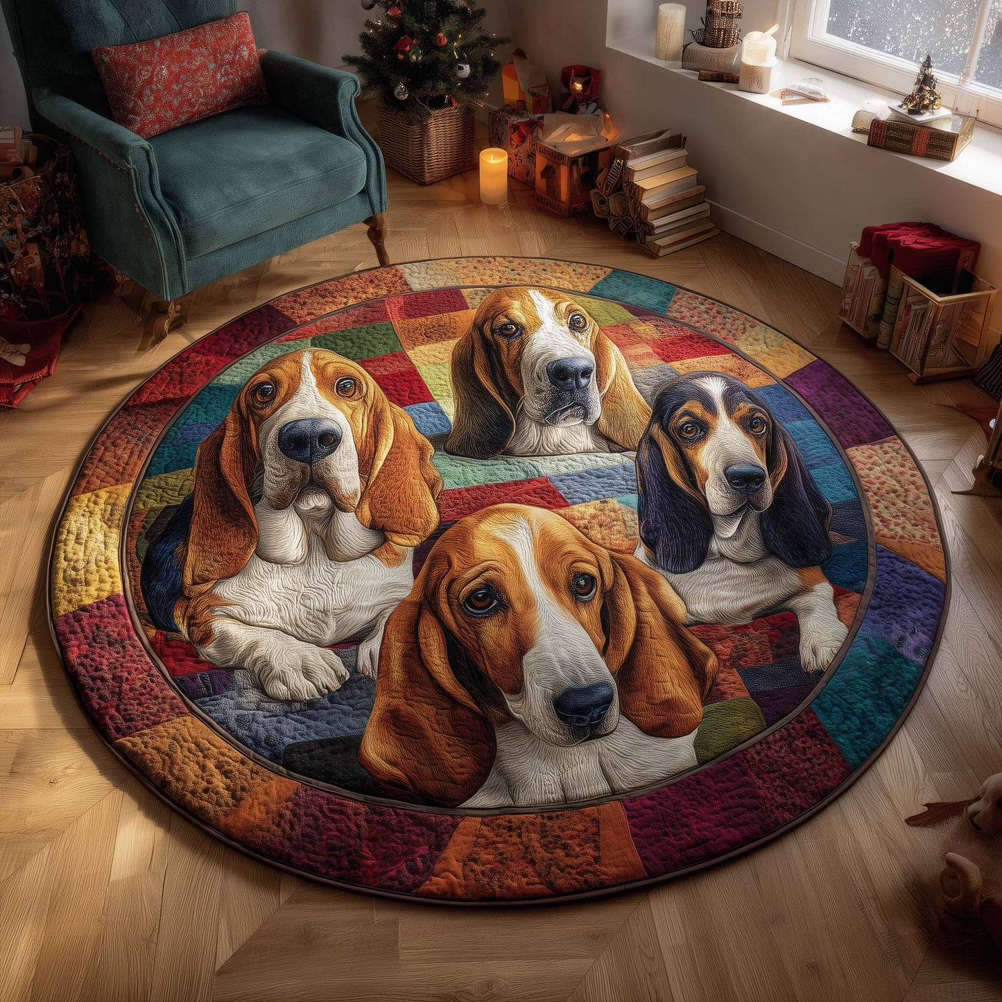 Basset Hounds Quilted Round Mat GFTOMA8659