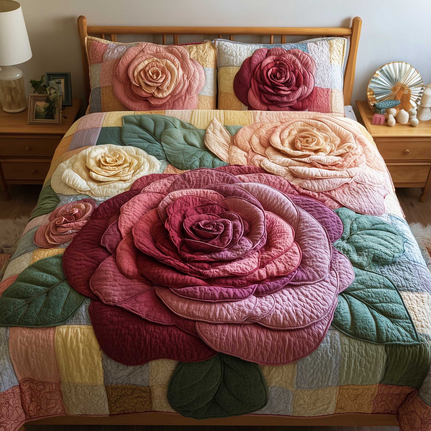 Rose Garden 3-Piece Quilted Bedding Set GFTOMA8813