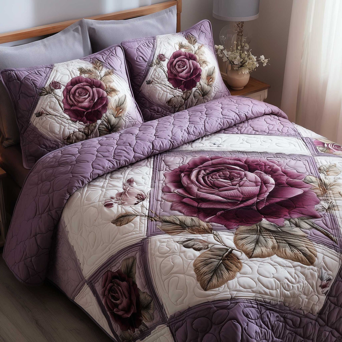 Rose Garden 3-Piece Quilted Bedding Set GFTOMA8814