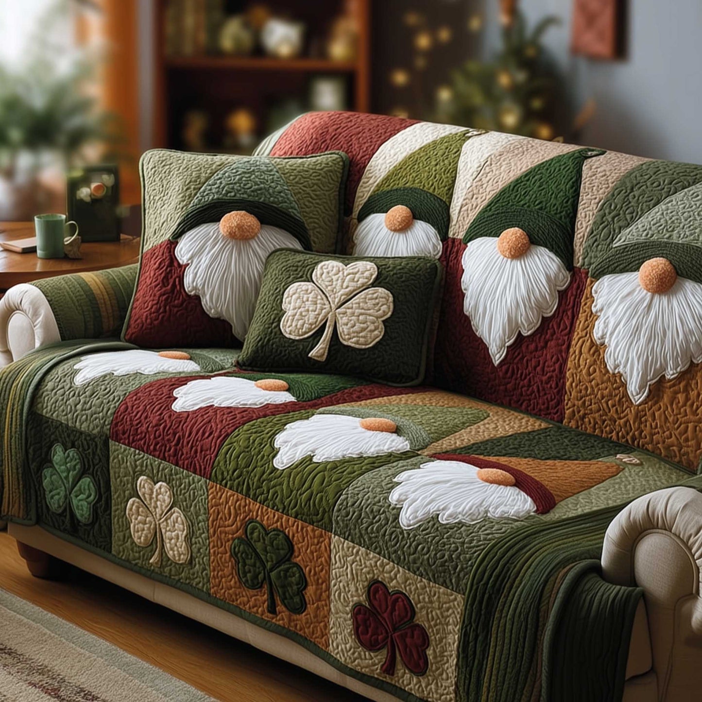 Shamrock Gnome Quilted Sofa Cover GFTOMA8854