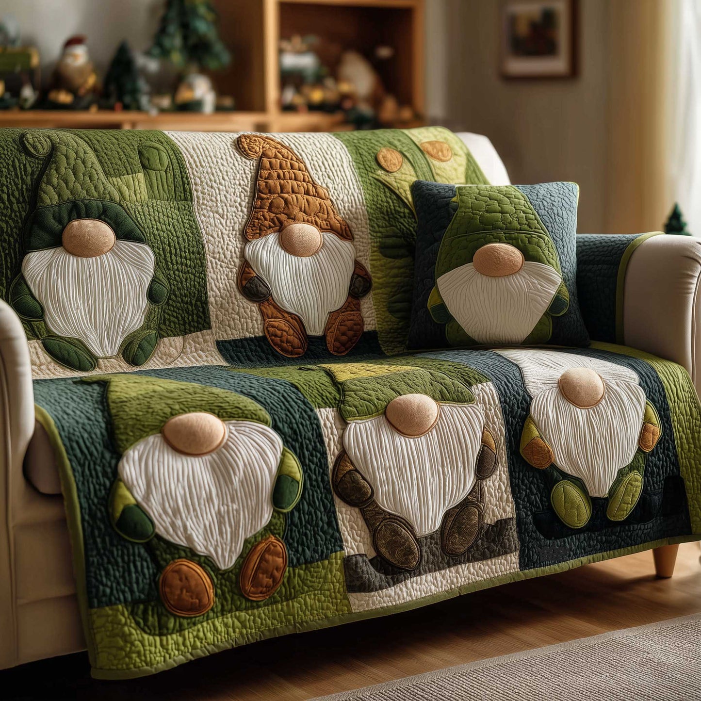 Shamrock Gnome Quilted Sofa Cover GFTOMA8857