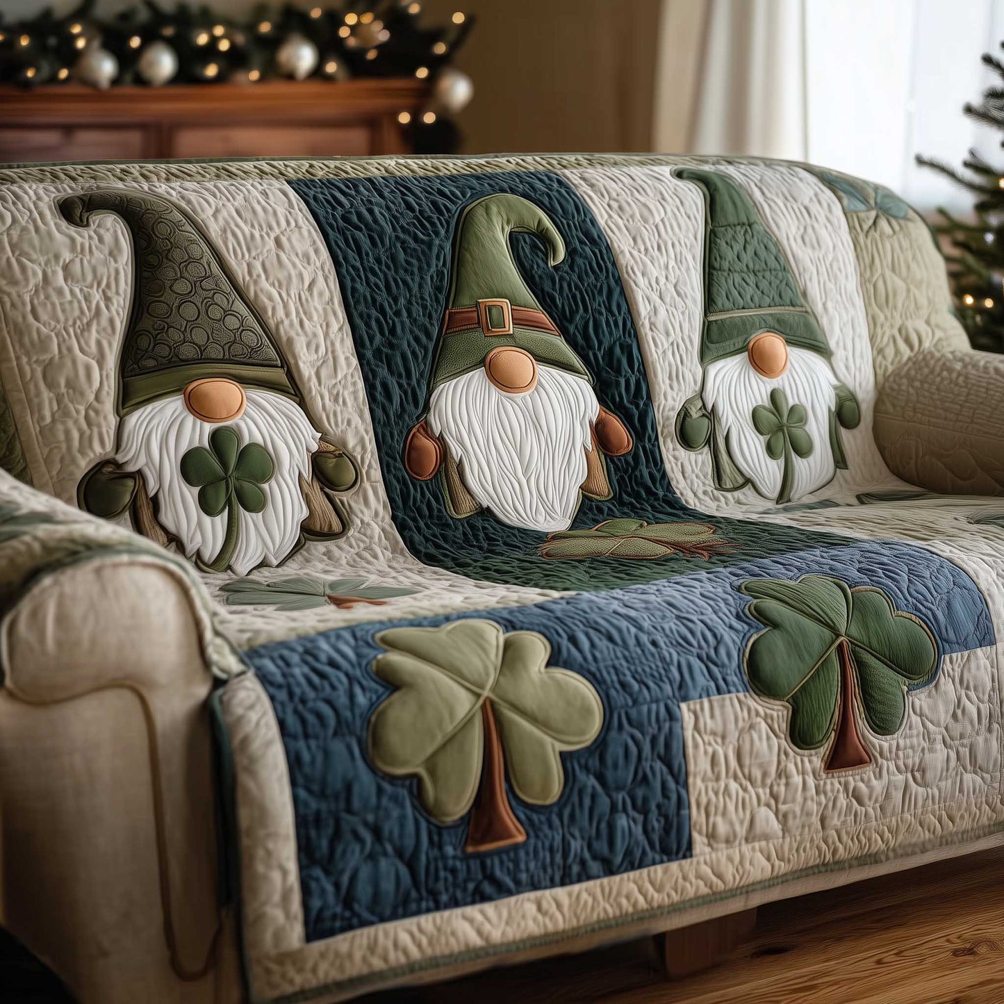Shamrock Gnome Quilted Sofa Cover GFTOMA8858
