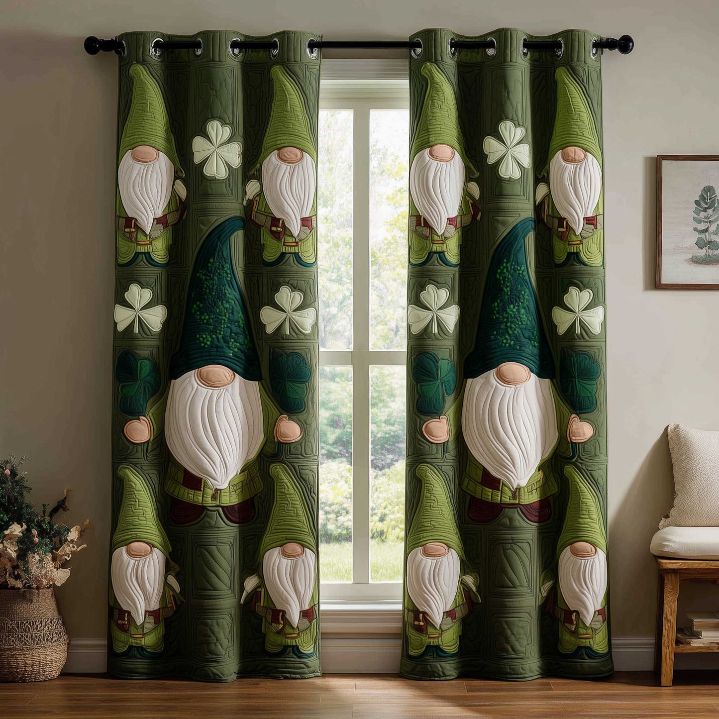 Shamrock Gnome Quilted Curtains GFTOMA8878