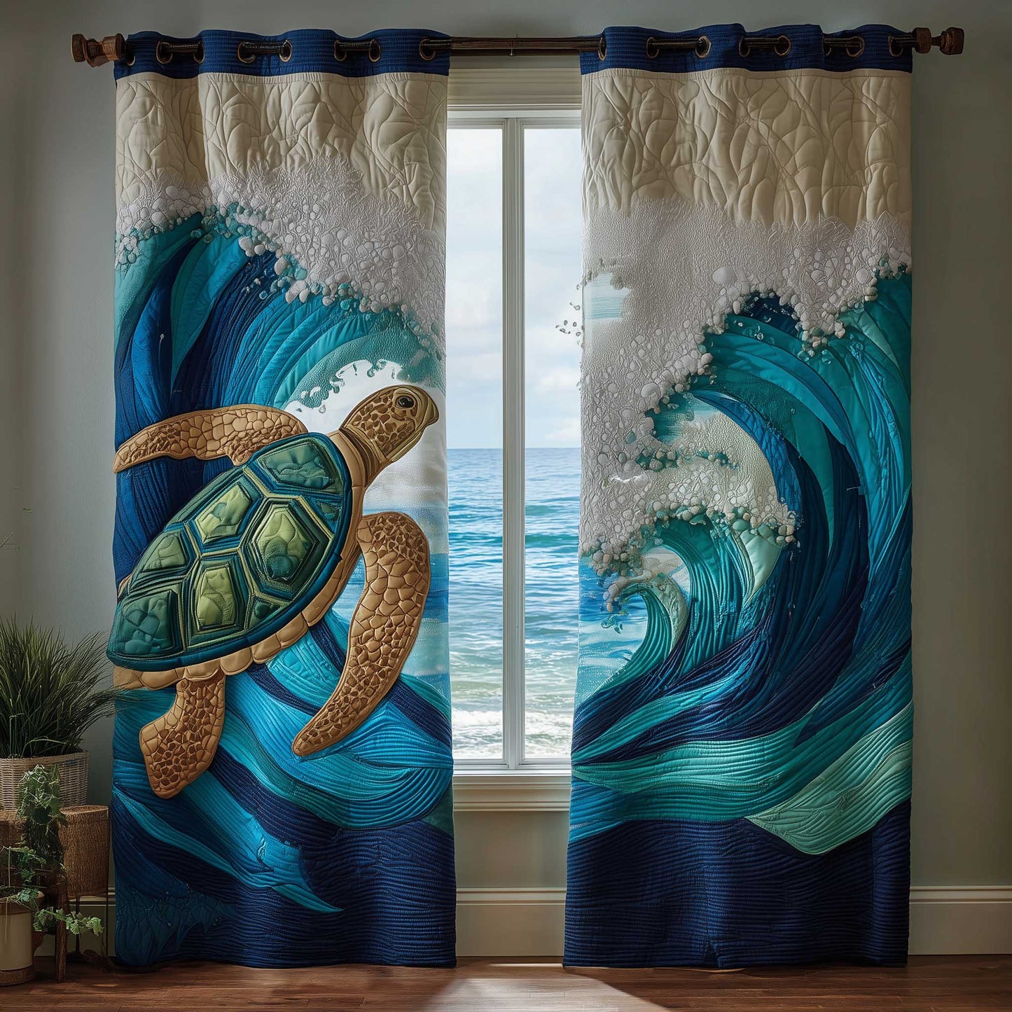 Turtle Oasis Quilted Curtains GFTOMA8879