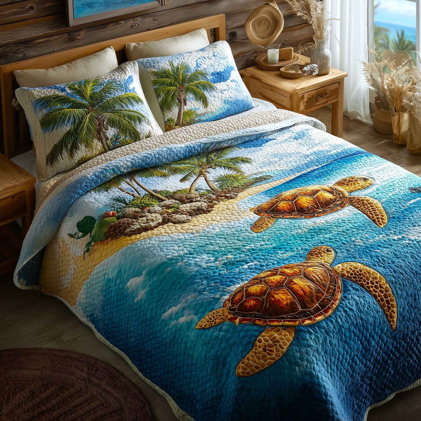Turtle Oasis 3-Piece Quilted Bedding Set GFTOMA8915