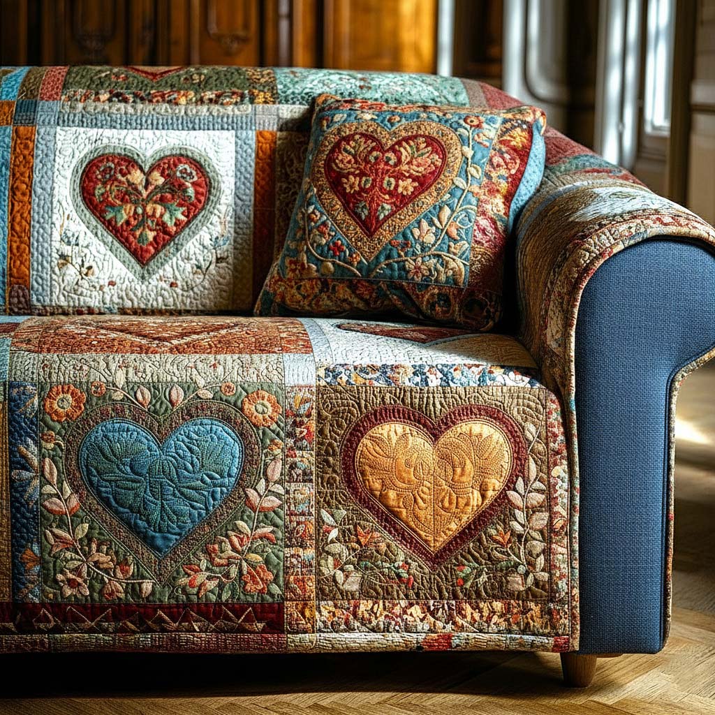 Rustic Heart Quilted Sofa Cover GFTOMA9301
