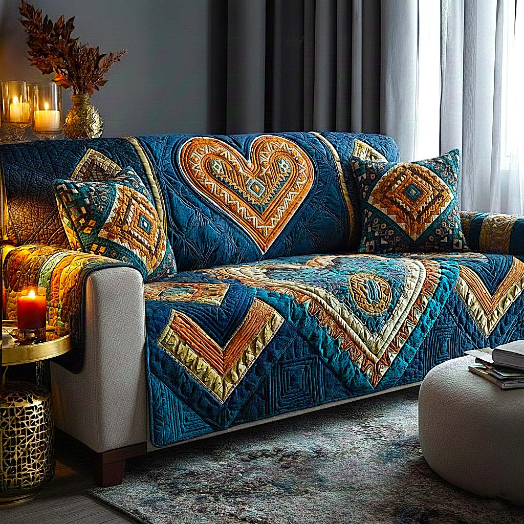 Heritage Heart Quilted Sofa Cover GFTOMA9303