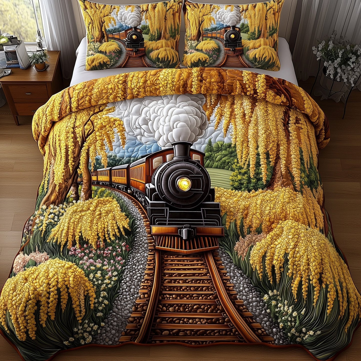 Railway Journey 3-Piece Quilted Bedding Set GFTOMA948