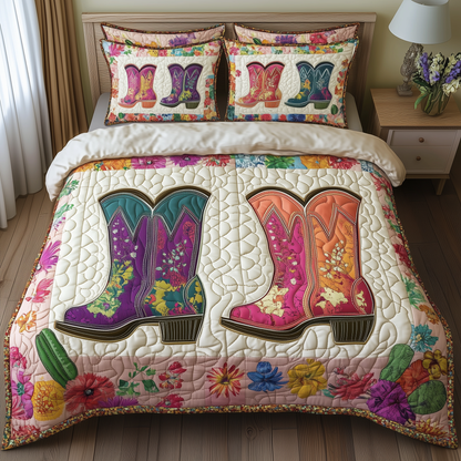 Elegant Cowboy Boot 3-Piece Quilted Bedding Set GFTONL1173