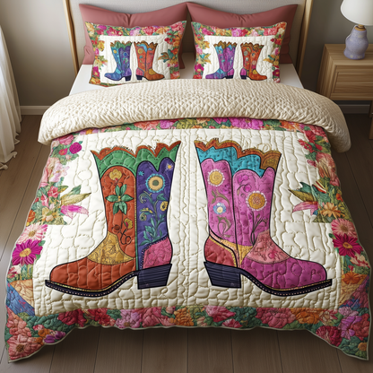 Elegant Cowboy Boot 3-Piece Quilted Bedding Set GFTONL1175
