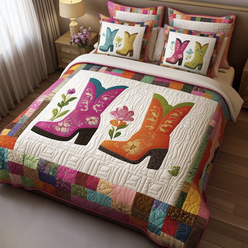 Elegant Cowboy Boot 3-Piece Quilted Bedding Set GFTONL1176