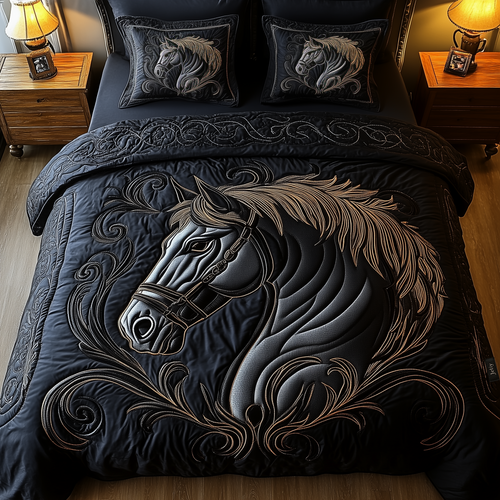 Mystique Black Horse 3-Piece Quilted Bedding Set GFTONL1248