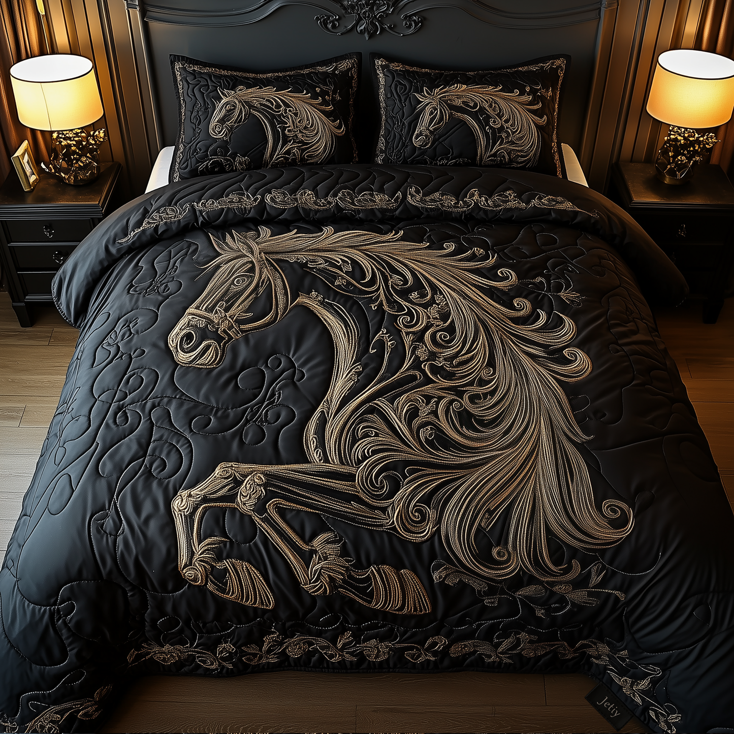 Mystique Black Horse 3-Piece Quilted Bedding Set GFTONL1251
