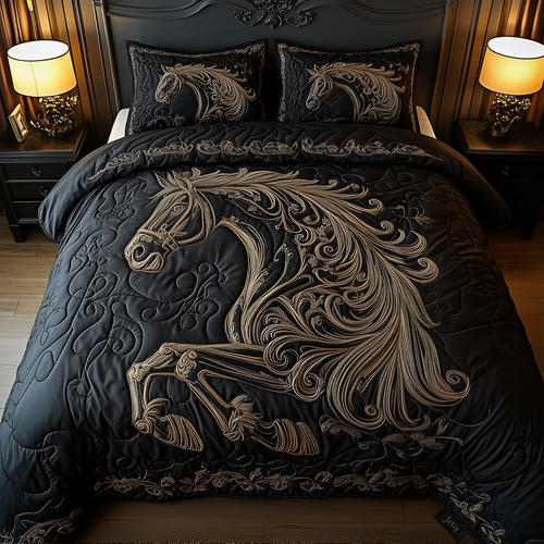 Mystique Black Horse 3-Piece Quilted Bedding Set GFTONL1251