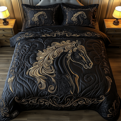 Mystique Black Horse 3-Piece Quilted Bedding Set GFTONL1252