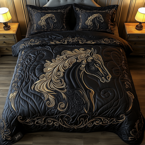 Mystique Black Horse 3-Piece Quilted Bedding Set GFTONL1252