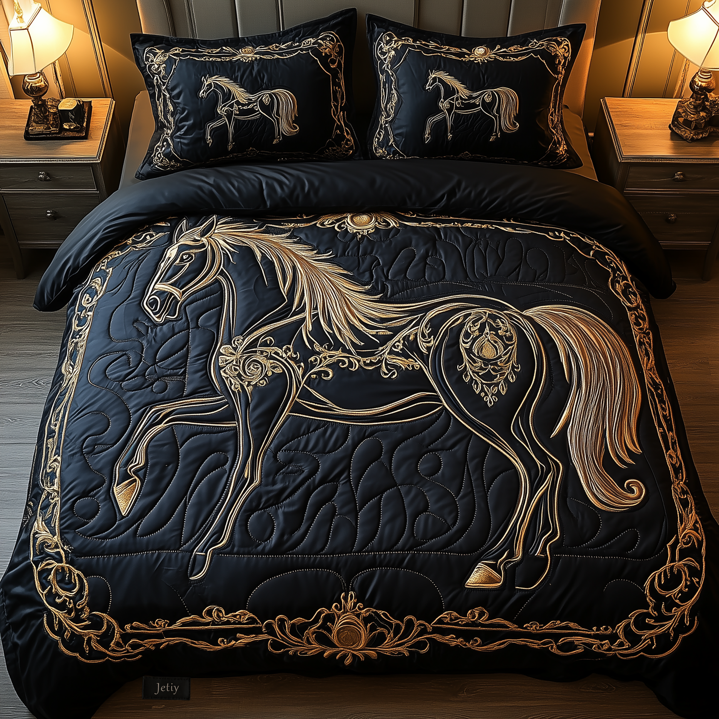 Mystique Black Horse 3-Piece Quilted Bedding Set GFTONL1253