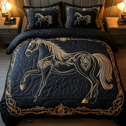 Mystique Black Horse 3-Piece Quilted Bedding Set GFTONL1253