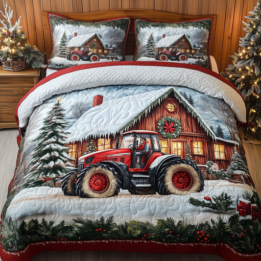 Peaceful Snowy Farmhouse 3-Piece Quilted Bedding Set GFTONL1360