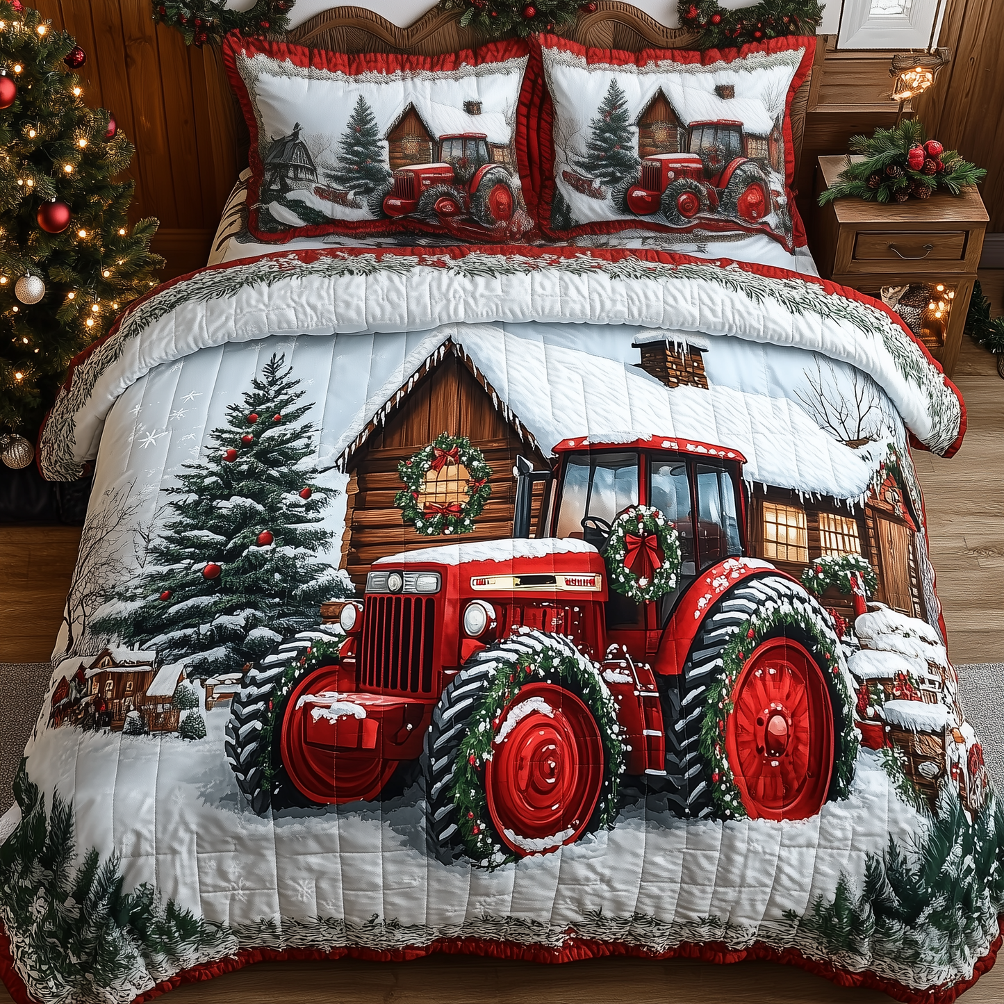 Peaceful Snowy Farmhouse 3-Piece Quilted Bedding Set GFTONL1361