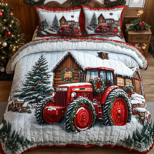Peaceful Snowy Farmhouse 3-Piece Quilted Bedding Set GFTONL1361