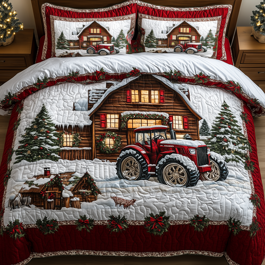 Peaceful Snowy Farmhouse 3-Piece Quilted Bedding Set GFTONL1370