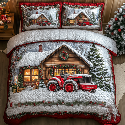 Peaceful Snowy Farmhouse 3-Piece Quilted Bedding Set GFTONL1372