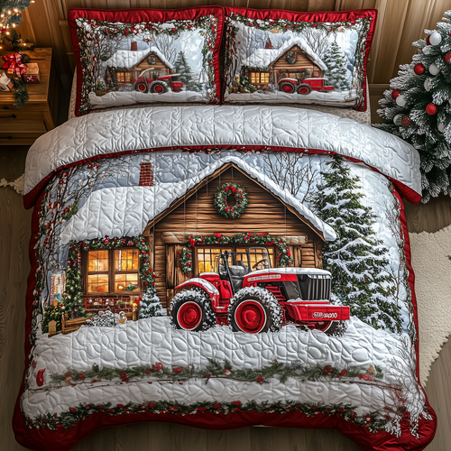 Peaceful Snowy Farmhouse 3-Piece Quilted Bedding Set GFTONL1372